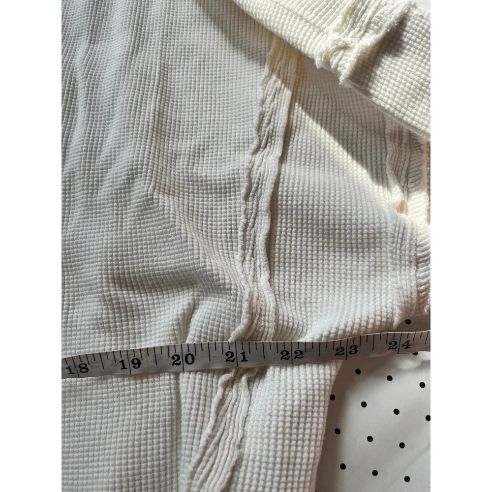 Free People We The Free Thermal Top S Ivory Waffle Knit Raw Seam OB1585986